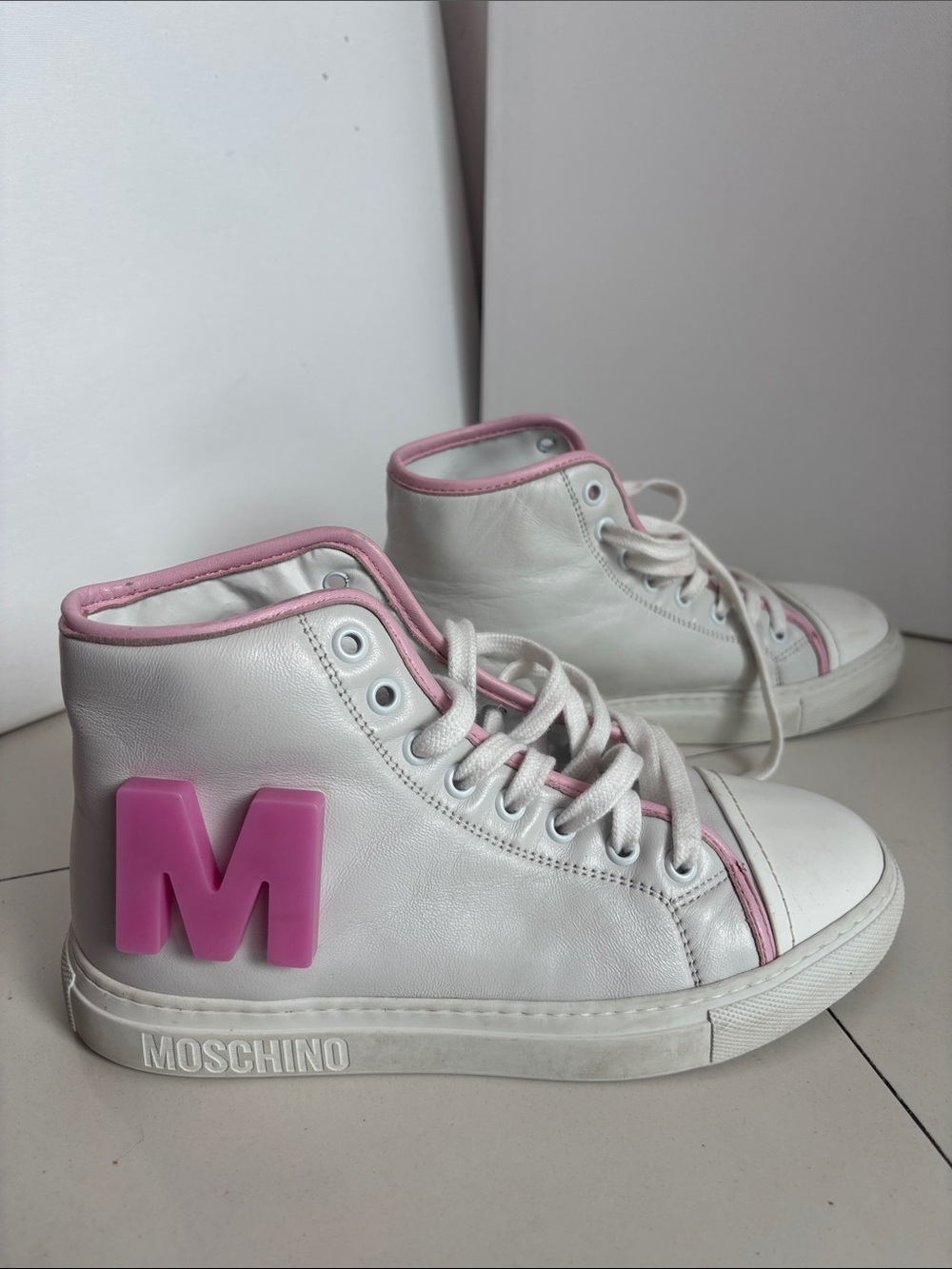 Moschino girls women White Sneakers with Pink Accent 'M'